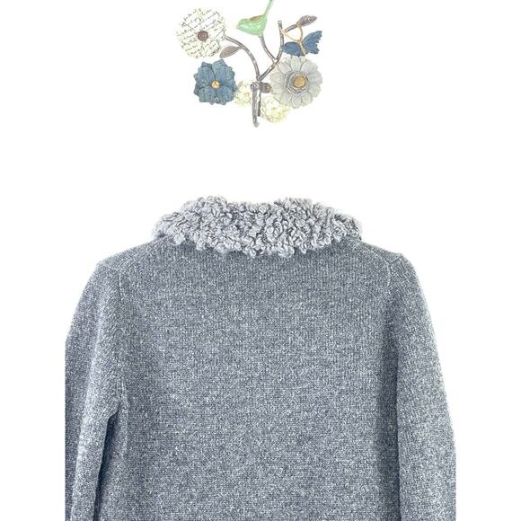 GAP 100% Wool Faux Shearling Collar Button Front Cardigan Gray Size Medium - Picture 8 of 12